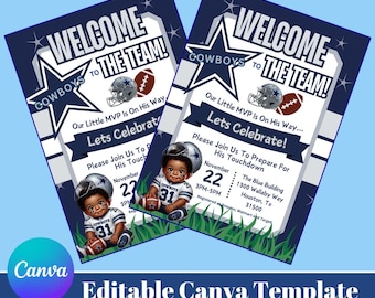 Editable Canva Little Boy Dallas Cowboy Football Baby Shower Flyer Template