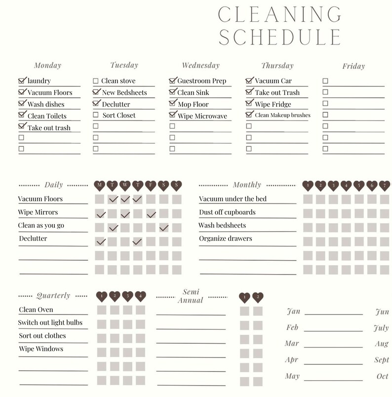 Editable Weekly, Monthly, Annual Cleaning Schedule. Minimalist & Boho ...