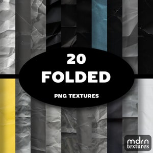 May include: A digital download of 20 folded paper textures in PNG format. The textures are in various shades of grey, black, and blue. The image shows a collage of the textures.