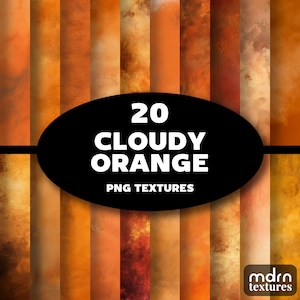 May include: A set of 20 digital textures featuring cloudy orange hues. The textures are in PNG format and are perfect for adding a touch of warmth and depth to your designs.