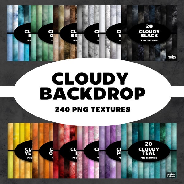 Cloudy Backdrops Bundle | Digital Paper for Backgrounds, Overlays, Photo Editing & Graphic Design, Colorful Clouds, Photography, Digital Art