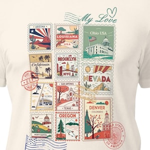État du timbre des États-Unis, clipart américain vintage, monuments rétro des États-Unis, timbre postal