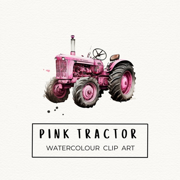 Pink Farm Tractor Watercolor Illustration | Watercolor Art | 300 DPI PNG | Commercial use | Sublimation, Nursery Decor, Prints & More