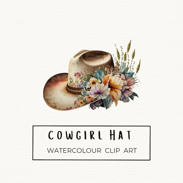 Cowgirl Hat and Flowers Watercolor Illustration Art | 300 DPI PNG | Commercial use | Sublimation, Nursery Decor, Prints & More