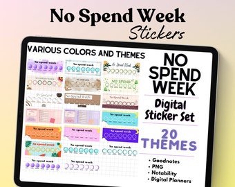 No Spend Week Digital Stickers | Set of 20 Stickers | Finance Goals Tracker | Goodnotes, Notability, PNG file | Financial Budget Stickers