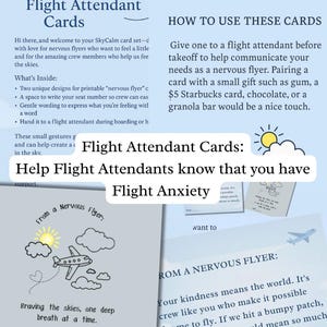 Karta Nervous Flyer do wydrukowania – 6-stronna notatka dla stewardesy – prezent dla zaniepokojonego podróżnika – karta SkyCalm na turbulencje – edytowalna etykieta na siedzenie