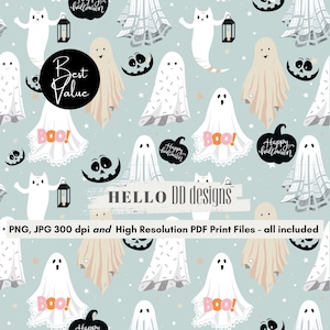 Halloween Seamless PNG, Ghost Trendy Seamless Pattern, Fall Digital Pattern, Spooky Fabric Print, Halloween Tumbler Wrap, 20oz Sublimation