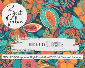 Digital Seamless Pattern File, Spring Summer Floral Print, Boho Seamless Pattern Repeating File, Fabric Printing, Sublimation, Tumbler Wrap