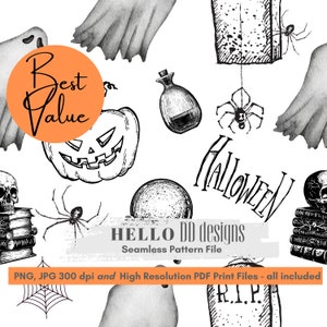Halloween Seamless PNG, Pumpkin Seamless Pattern, Fall seamless, Fall Digital Pattern, Digital Paper, Halloween Tumbler Wrap, Jack O Lantern