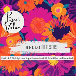 Digital Seamless Pattern File, Spring Summer Floral Print, Boho Seamless Pattern Repeating File, Fabric Printing, Sublimation, Tumbler Wrap