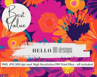 Digital Seamless Pattern File, Spring Summer Floral Print, Boho Seamless Pattern Repeating File, Fabric Printing, Sublimation, Tumbler Wrap