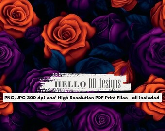 Goth Roses Seamless Pattern, Gothic Digital File, Goth Core PNG JPG and PDF - All Included!