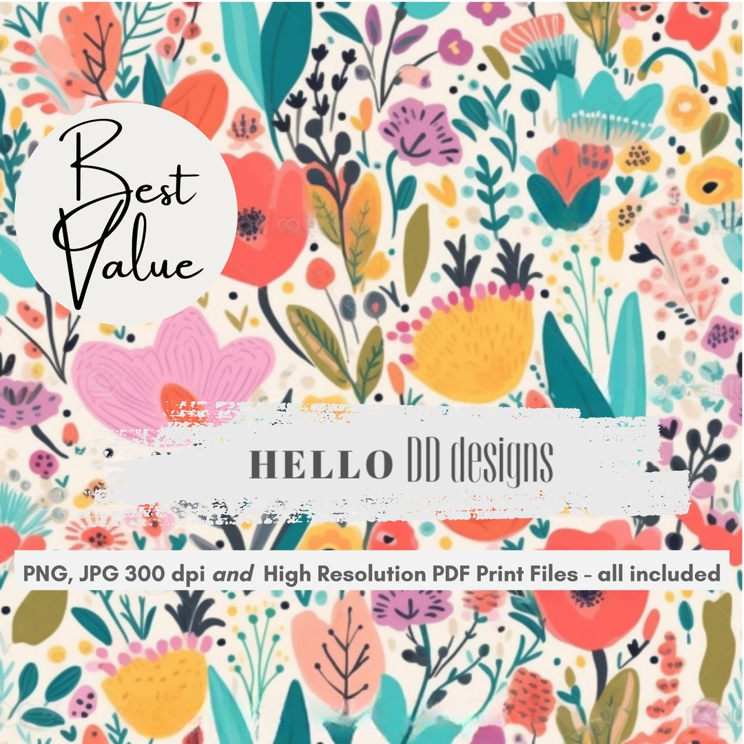Digital Seamless Pattern File, Spring Summer Floral Print, Boho ...