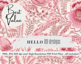 Fichier sans couture de broderie, broderie florale rose sans couture, Cottage Core Boho sans couture, motif sans couture de broderie botanique, Daisy sans couture