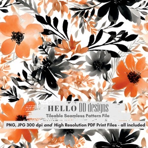 Fall Floral Seamless File, Halloween Seamless, Cottage core  Seamless File, Boho Seamless Pattern, Gothic Flowers PNG, Dark Cottagecore