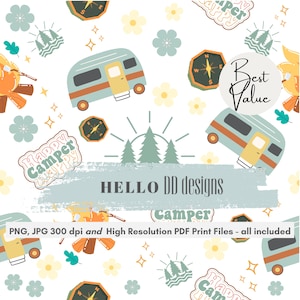 Adventure Seamless File, Camping Digital Paper, Summer Seamless Pattern, One Happy Camper Tumbler Wrap, Digital Pattern, Sublimation Design