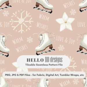 Ice Skating Digital Pattern Seamless File Pink Pastel Winter Tumbler Sublimation , Custom Wrapping Paper, Print Fabric, Pillow Design & more