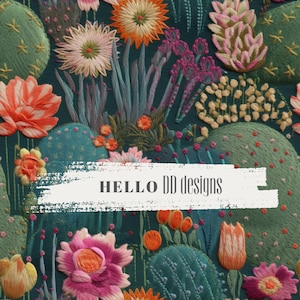 Floral Seamless PNG,Succulent Embroidery Seamless Pattern, Cactus seamless, Digital Pattern, Digital Paper, 3D Seamless Pattern, jpg png pdf