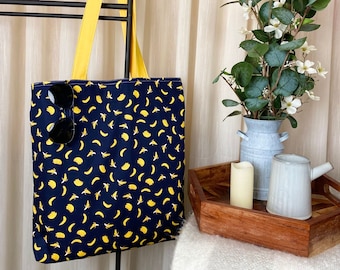 Fun Banana Printed Reversible Tote Bag, Vibrant Fun Print, Everyday Use Bag, Market Bag, Unique in Design, Reversible Bag, Modern Tote Bag.