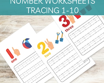 Tracciamento dei numeri 1-10, foglio di lavoro prescolare stampabile, pratica di scrittura, apprendimento dei numeri, download istantaneo