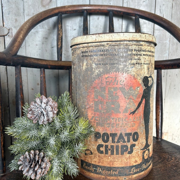 Vintage New Era Potato Chip Tin with lid