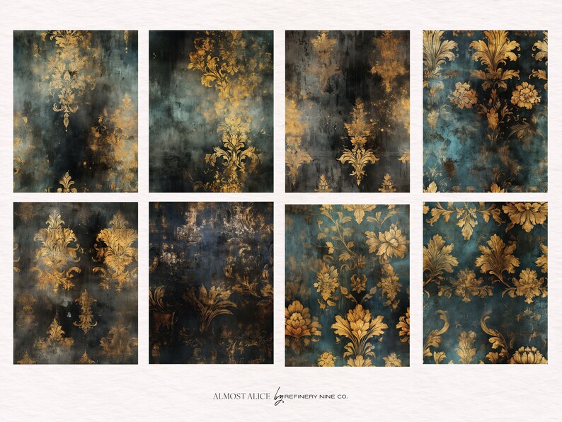 Black & Gold Damask Digital Paper: Luxurious Scrapbook Patterns ...