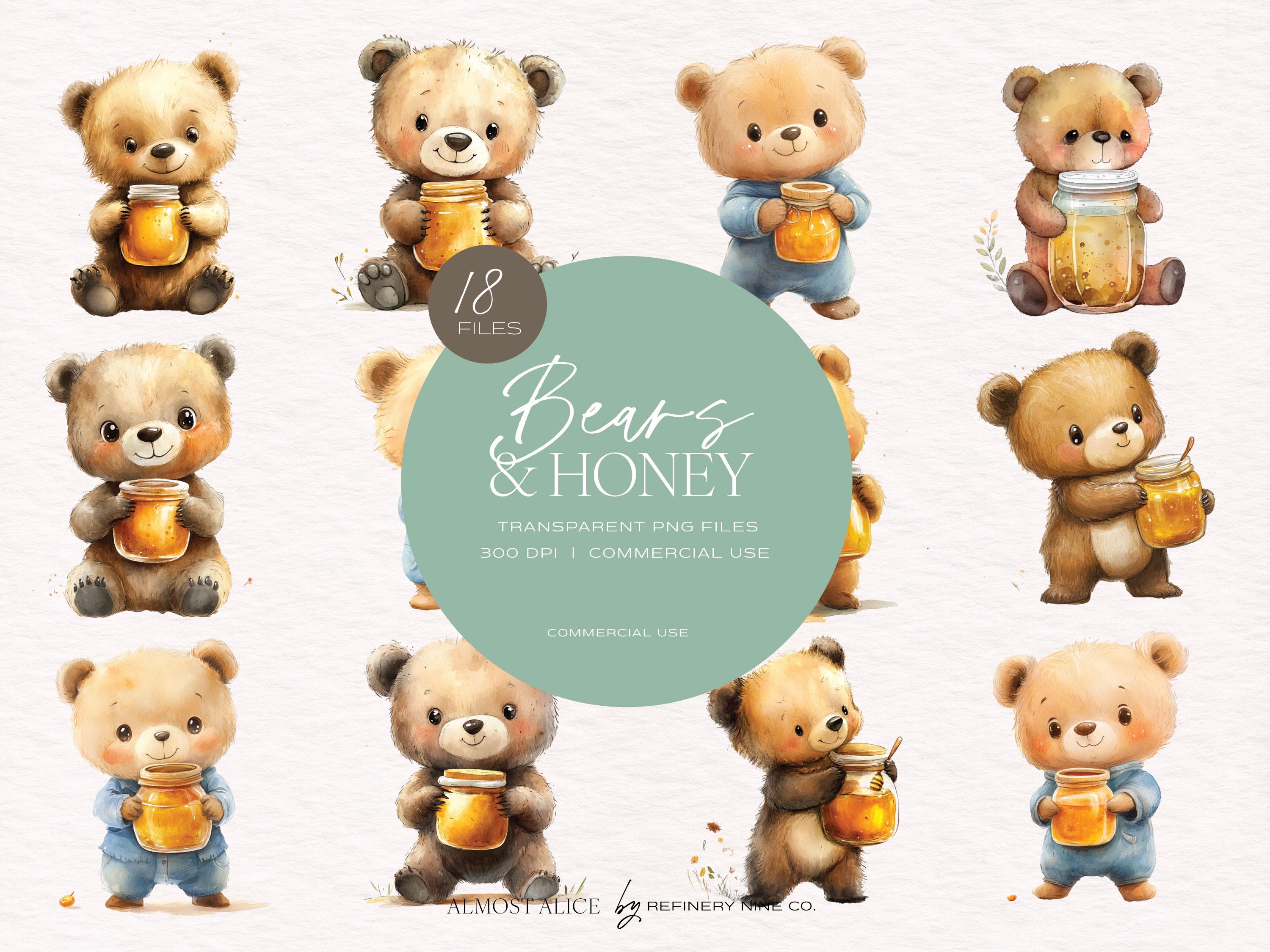 Bear and Honey Clipart: Watercolor Nursery Art (digital Download) - Etsy