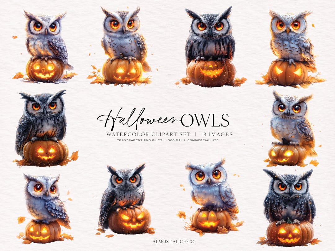 Halloween Owl Clipart – Watercolor Owls, Spooky Fall Digital Art, Cute ...