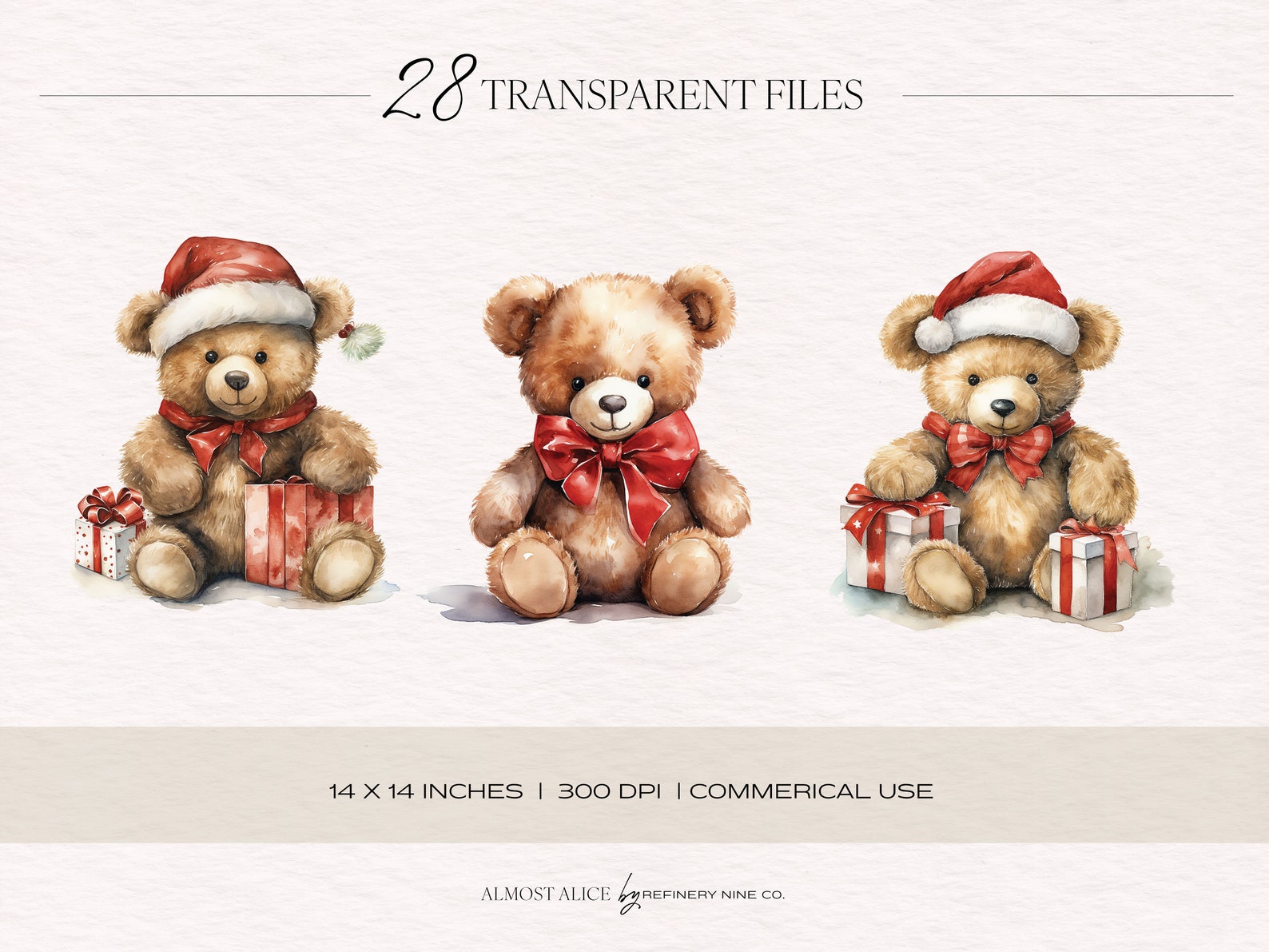 Christmas Teddy Bears, Watercolor Clipart, Cute, Christmas, Winter ...