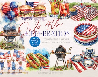 4th of July Clipart: Patriotic PNG Graphics (Digital Download)
