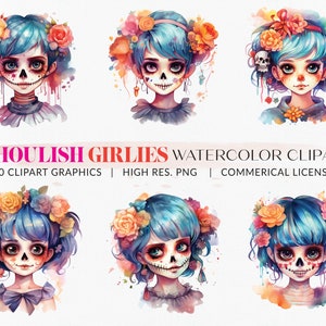 Aquarell Halloween Clipart: Ghoulish Girlies PNG (Digital Download)