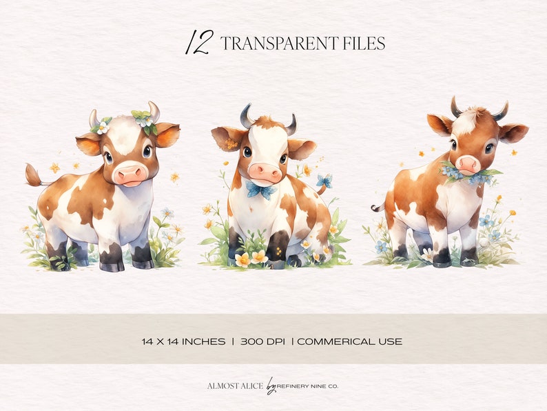 Watercolor Cows Clipart Pack, Pastel, Sweet, Clipart for Commercial Use ...