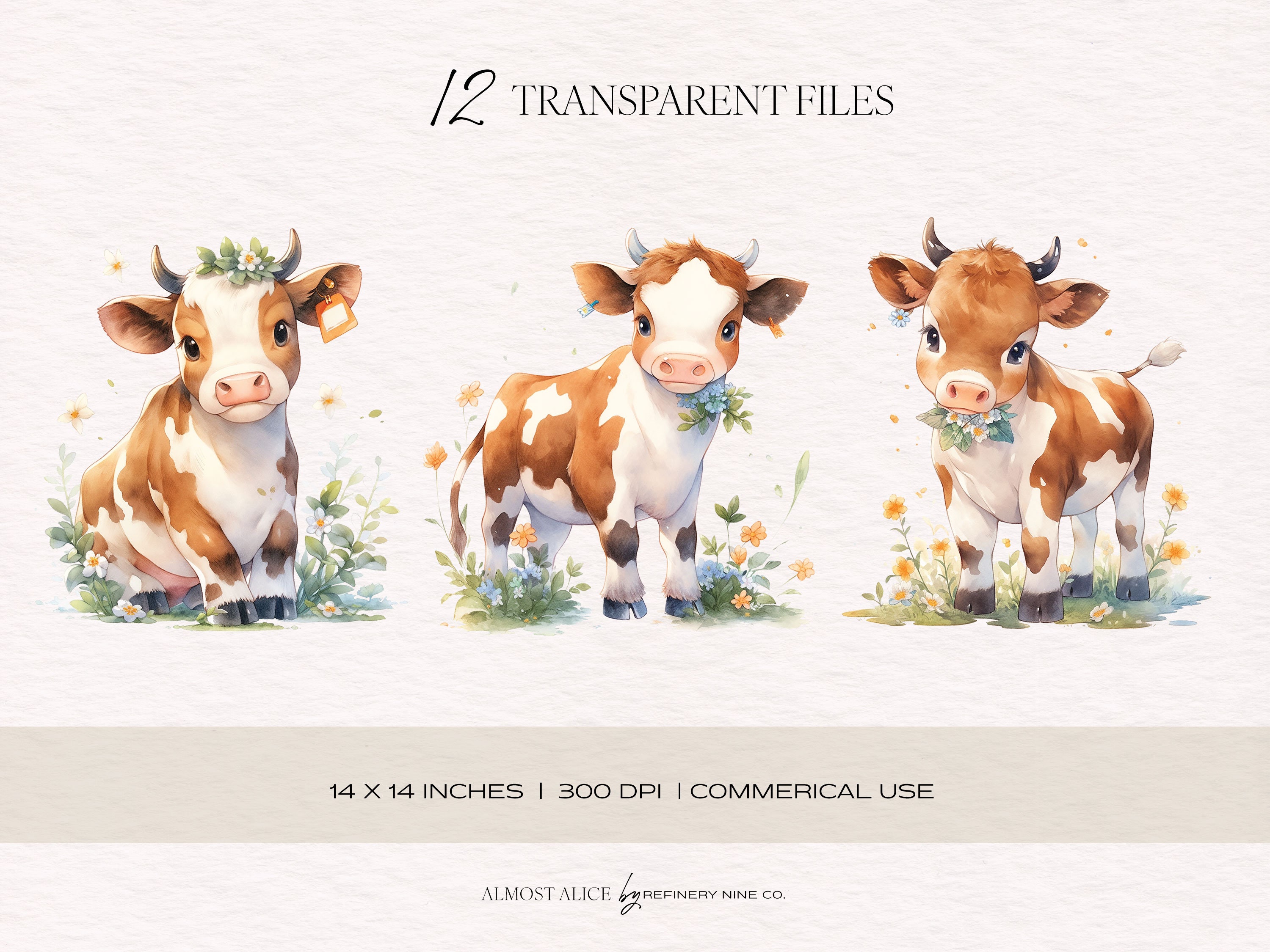 Watercolor Cows Clipart Pack, Pastel, Sweet, Clipart for Commercial Use ...