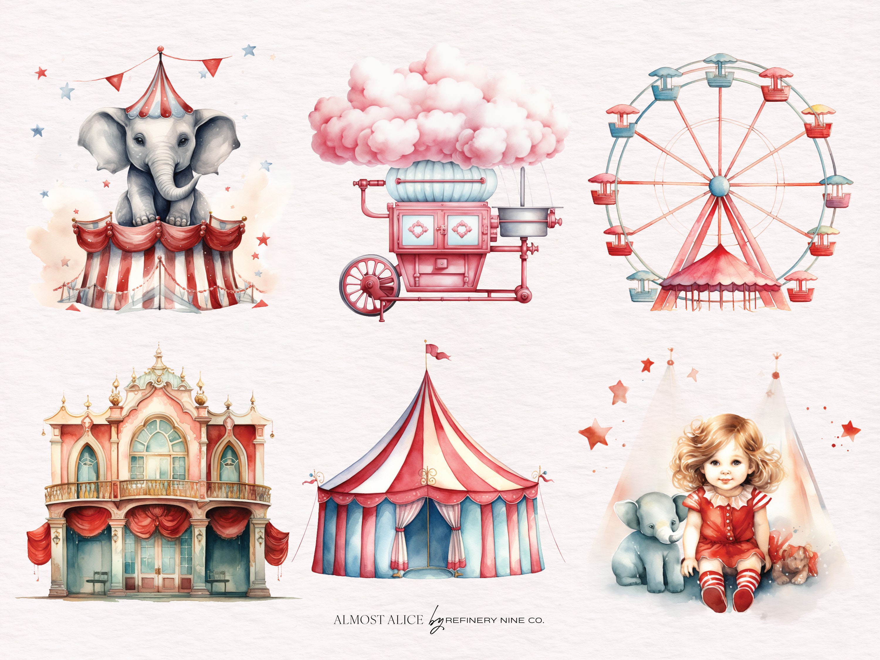 Vintage Circus Watercolor Clipart Bundle: Nostalgic Illustrations ...