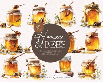 Honey Jar Clipart: Sweet Bees, Transparent PNG Graphics (Commercial Use)