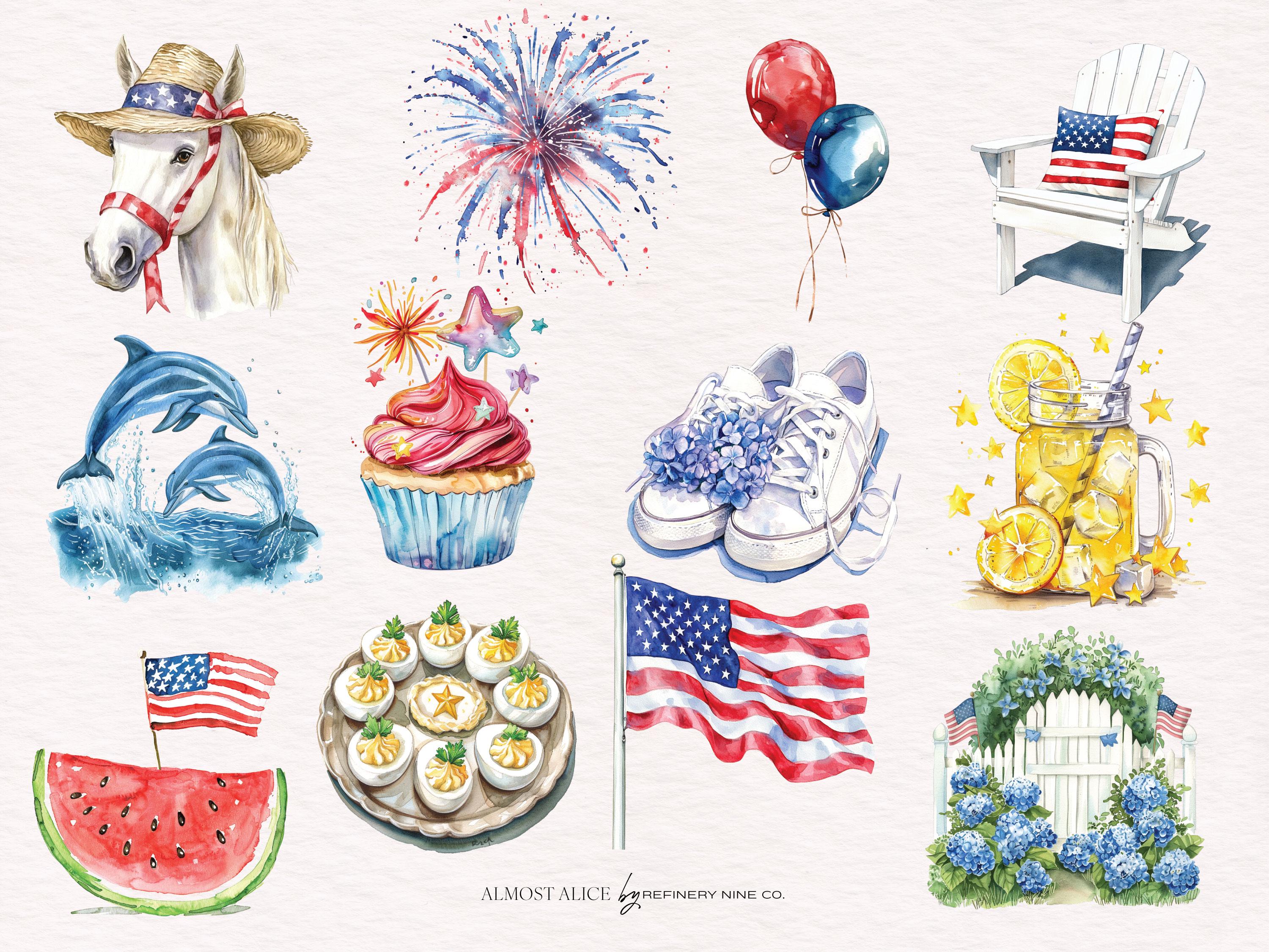 4th of July Watercolor Clipart Bundle: Patriotic Digital Art (digital ...