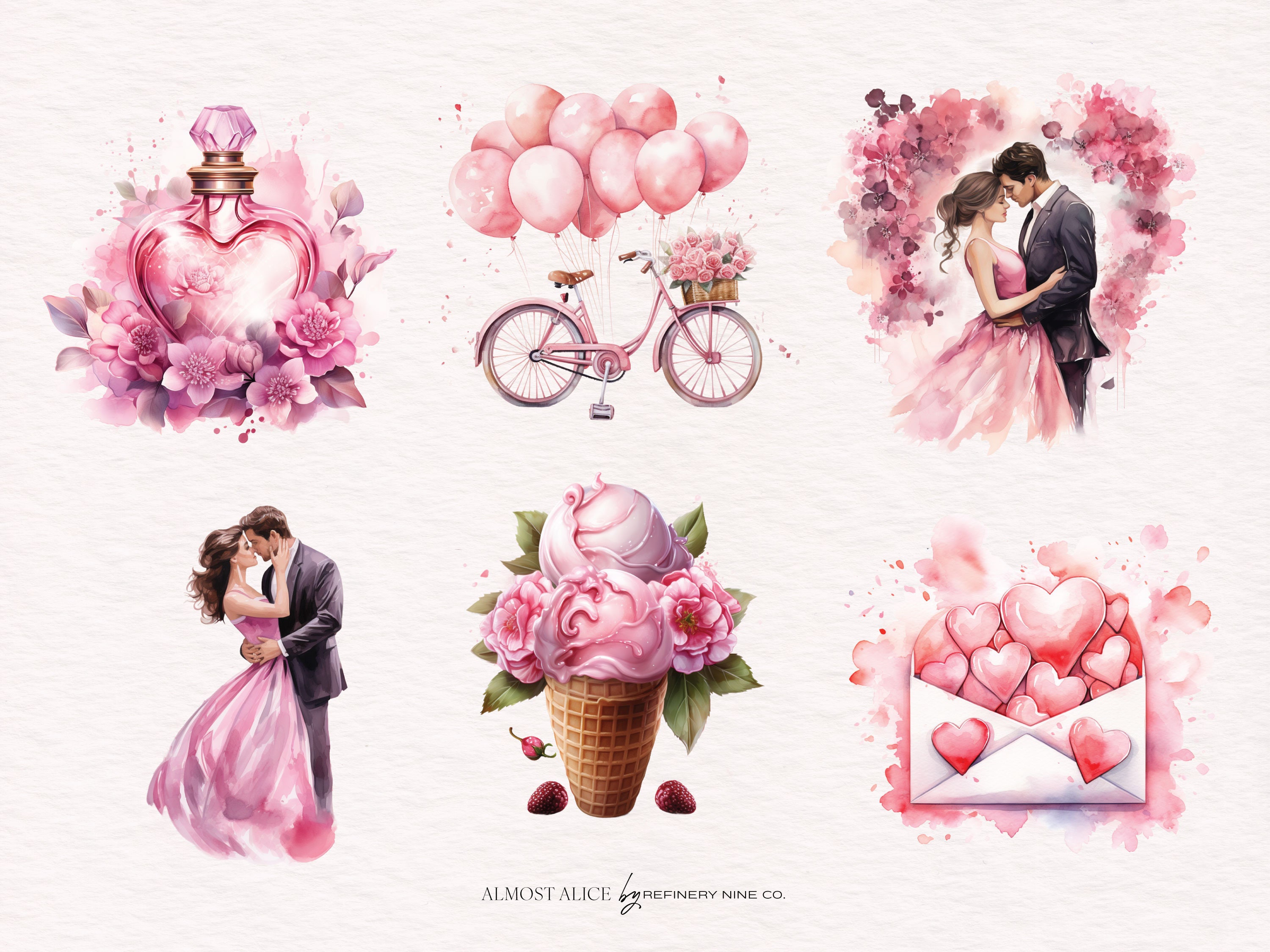 Valentine's Day Watercolor Clipart: Hearts, Cupid, Floral (transparent ...