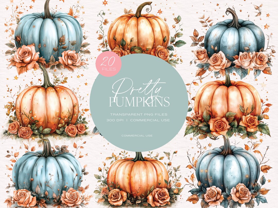 Watercolor Pumpkins Clipart: Fall PNG Graphics, Commercial Use - Etsy