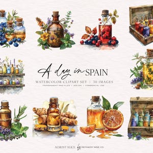 Clipart de óleos essenciais em aquarela, imagens de aromaterapia, difusor de aquarela, azeite de oliva, scrapbooking, diários de recortes, convites, artesanato