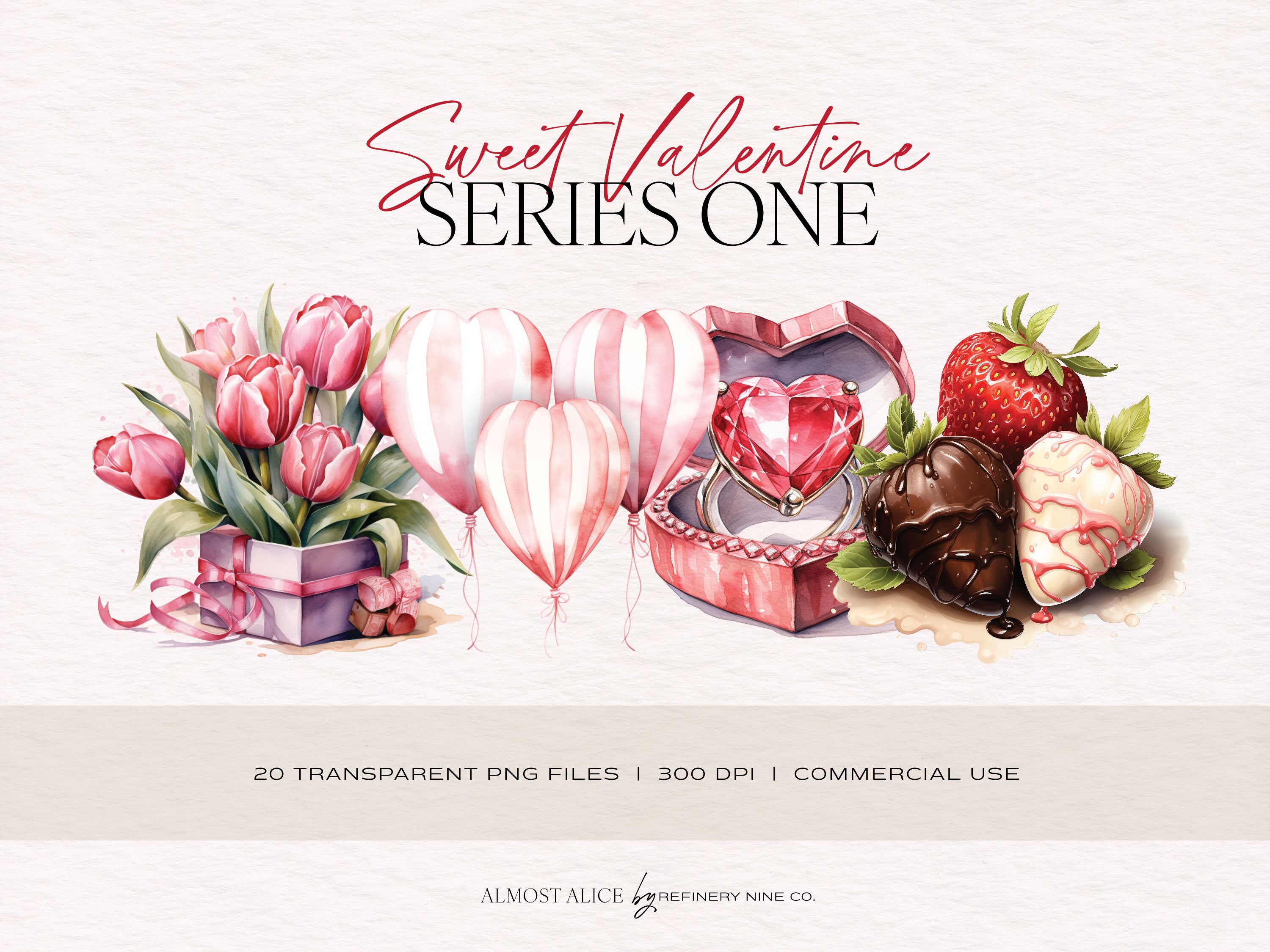 SWEET VALENTINE CLIPART, , Watercolor Clipart, Flowers, Strawberry ...