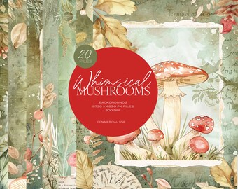 Whimsical Mushrooms Watercolor Clipart, Junk Journaling, Scrapbooking, DIY Projects, Fantasy Theme, Cottagecore, Commercial use