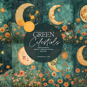 Papel Digital Celestial Sol Verde: Padrões de Céu Estrelado (Download Digital)