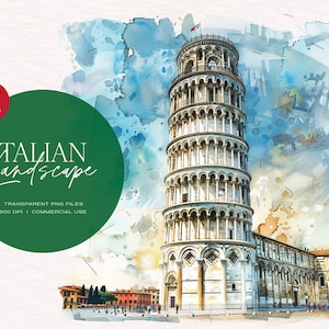 Toscana akvarell Clipart: Italiensk landskapskonst (digital nedladdning)