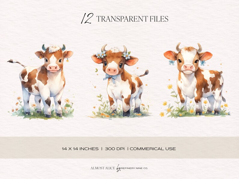 Watercolor Cows Clipart Pack, Pastel, Sweet, Clipart for Commercial Use ...