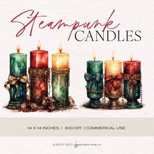 STEAMPUNK CANDLES, Christmas Clipart, Planner, Scrapbook, Transparent PNG, Holiday