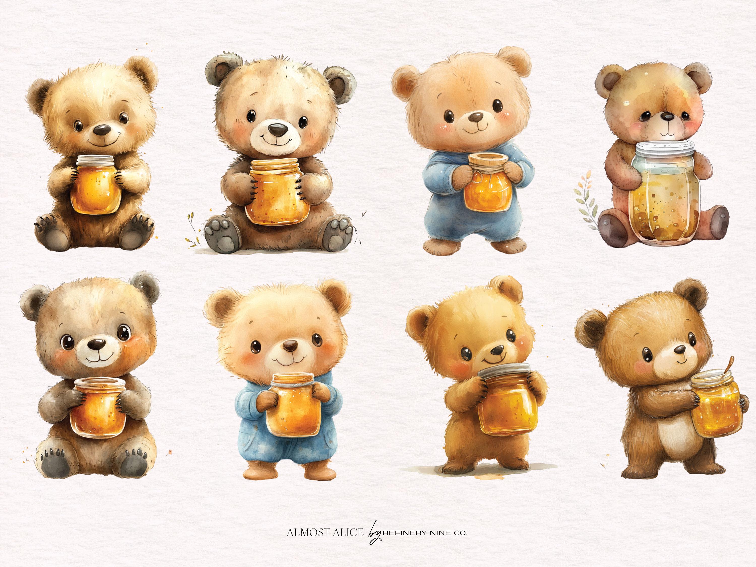 Bear and Honey Clipart: Watercolor Nursery Art (digital Download) - Etsy