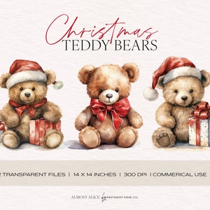Ursinhos de pelúcia de Natal, clipart em aquarela, Fofo, Natal, Solstício de Inverno, Scrapbooking, Estacionário, Estações do ano, Feriado, PNG transparente