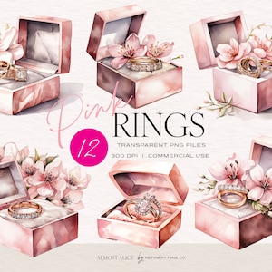 Roze diamanten ringen, aquarel bruiloft & verlovingsillustraties, bruid om te zijn, toekomstige mevrouw, transparante PNG, huwelijk, uitnodiging, commercieel gebruik