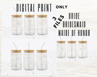 Bride set 16oz or 20oz Libbey glass coffee can wrap | Digital download | SVG | PNG
