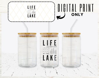 Lake Life - waves and trees - 16oz or 20oz Libbey glass coffee can wrap | Digital download | SVG | PNG